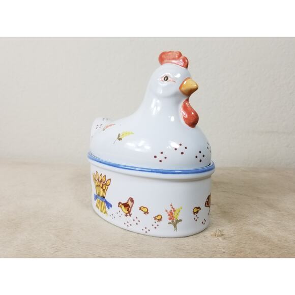 Chicken Hen Nest Ceramic Trinket Box Prestige Place 5 1/2" Japan Farmhouse Decor - Picture 4 of 14